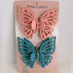 2/$20 Pink Linen Butterfly Hair Clips